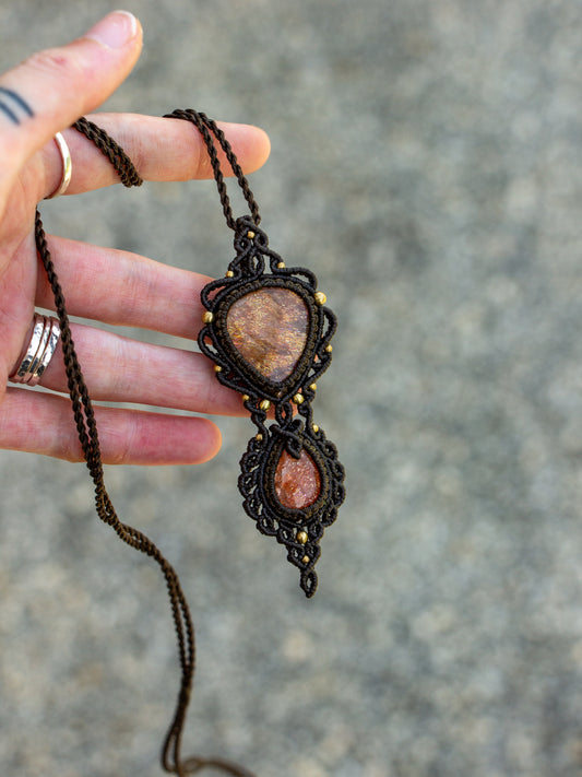 Saphire & Sunstone macrame necklace