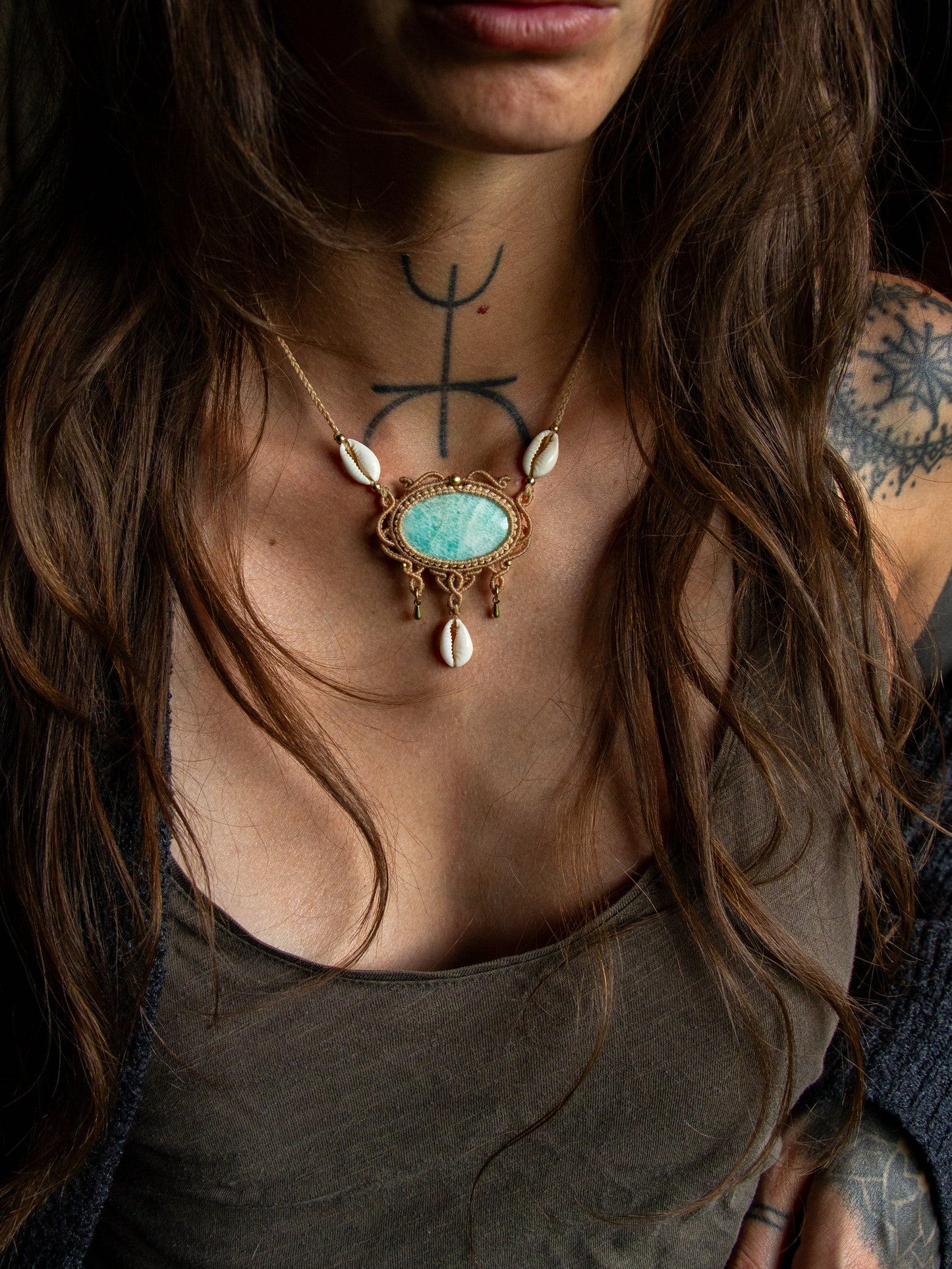 Amazonite & cowrie shell necklace