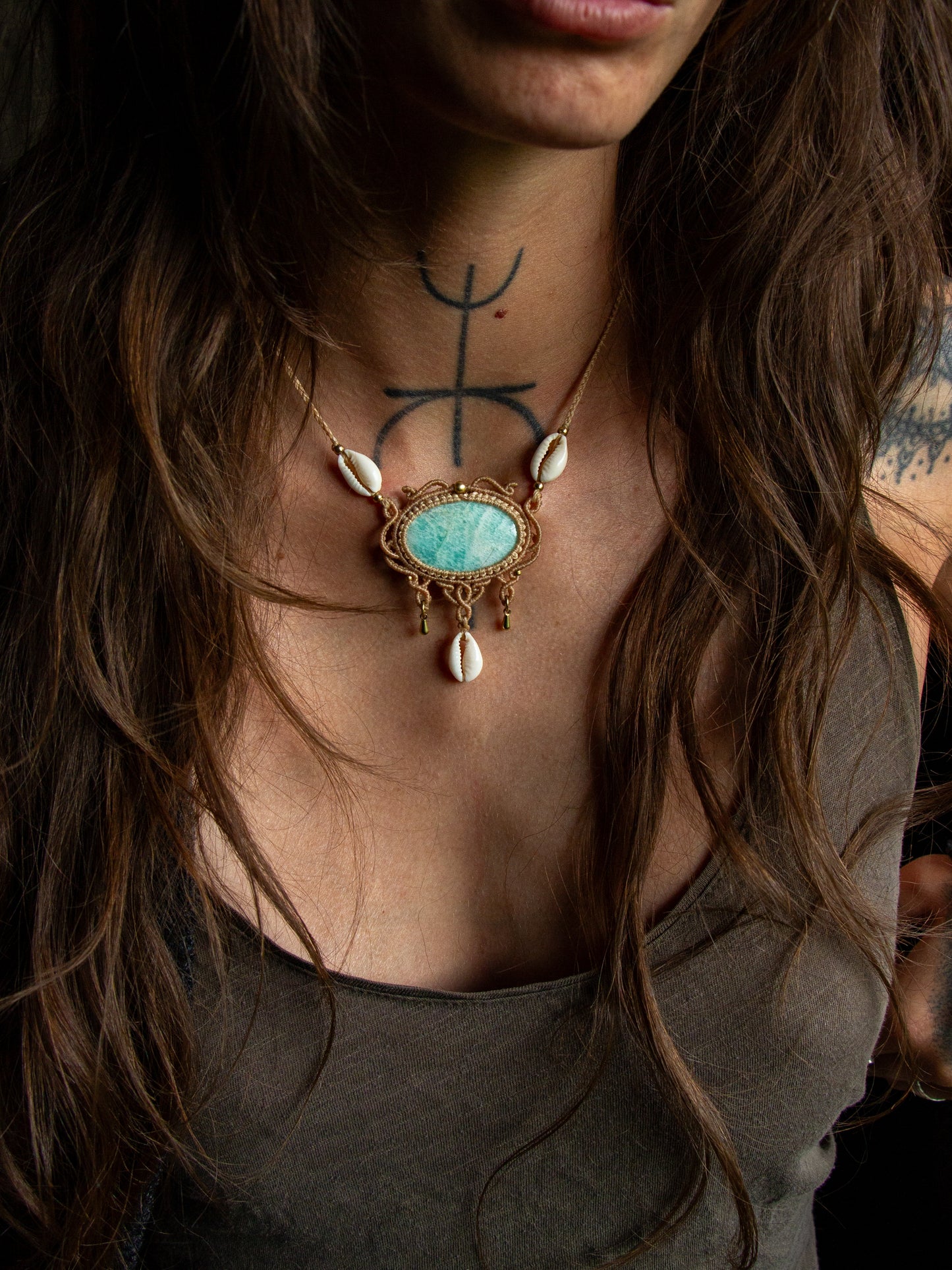 Amazonite & cowrie shell necklace