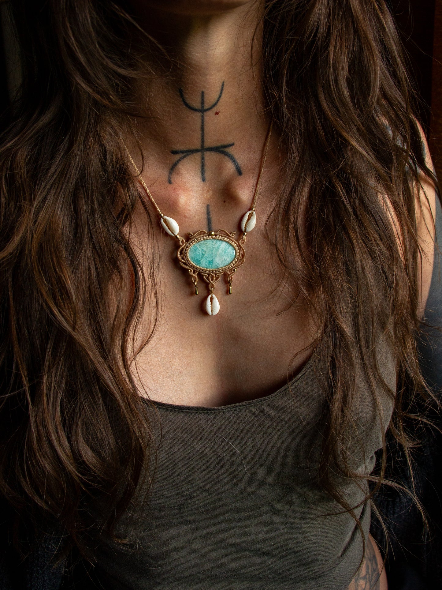Amazonite & cowrie shell necklace