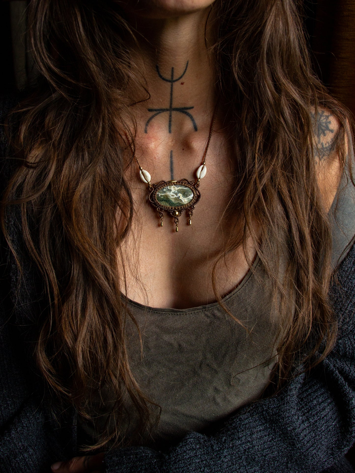 Ocean Jasper & cowrie shell necklace