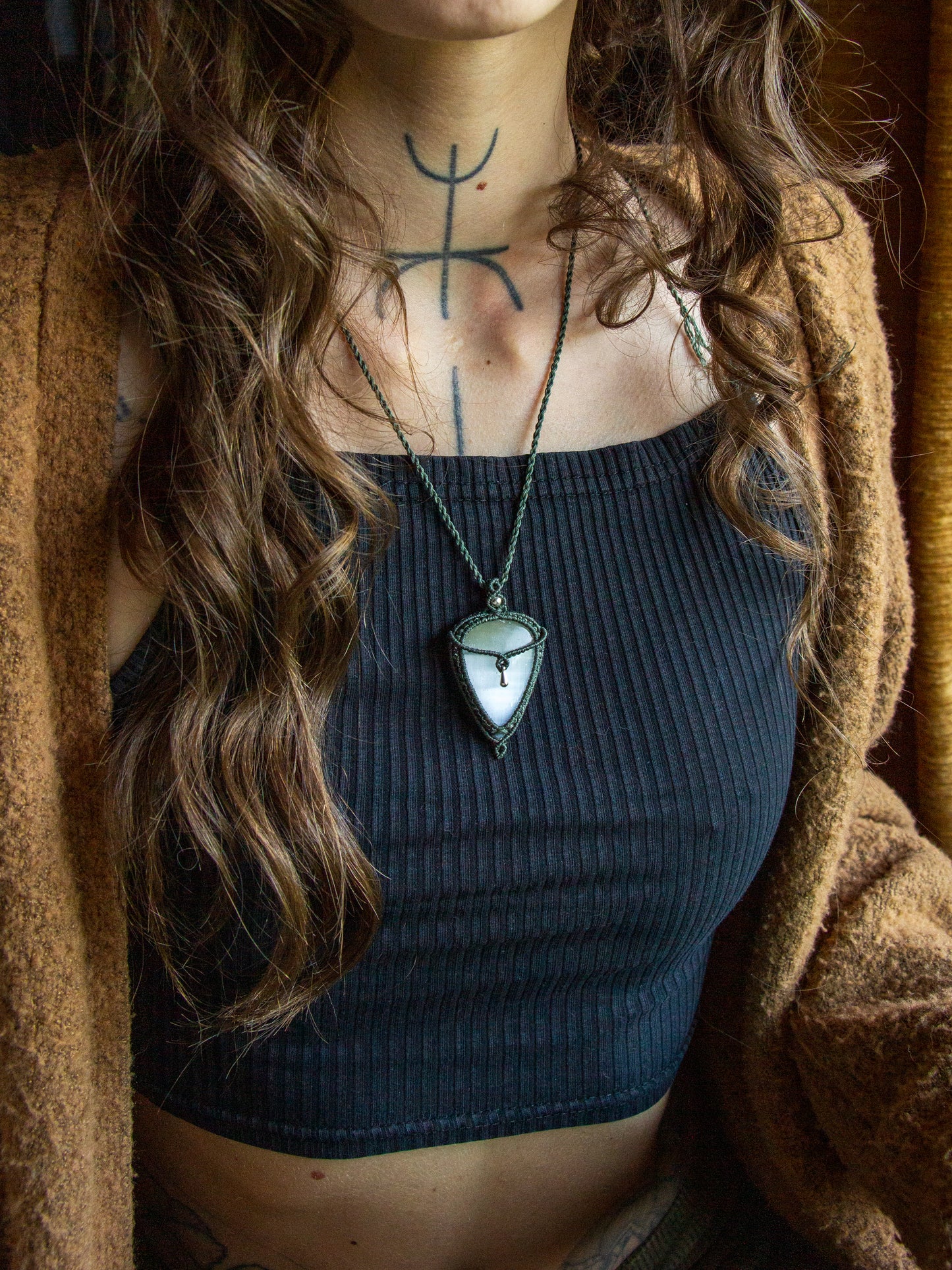 Selenite macrame necklace