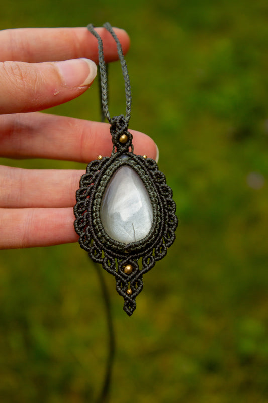 Grey Moonstone macrame necklace