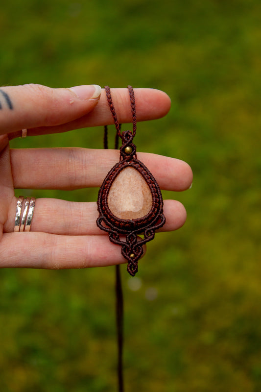 Peach Amazonite macrame necklace