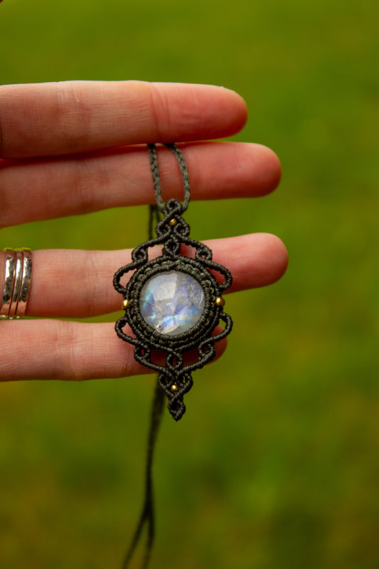 Rainbow Moonstone macrame necklace