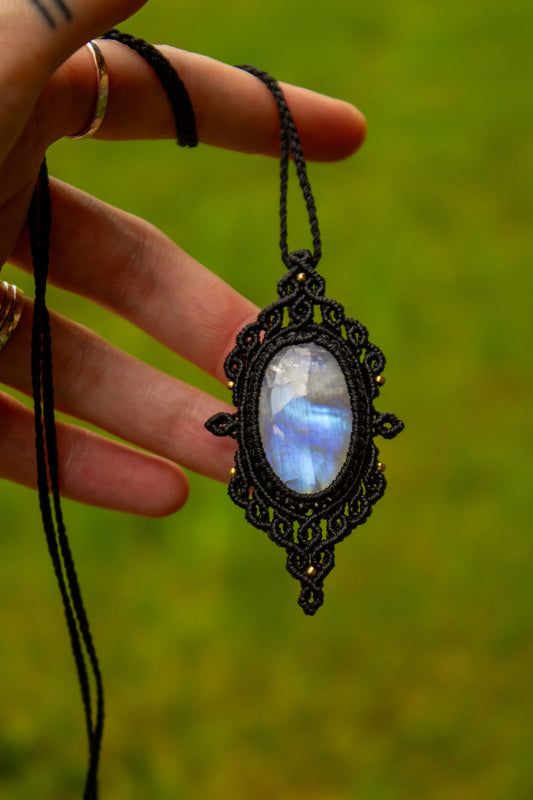 Rainbow Moonstone macrame necklace