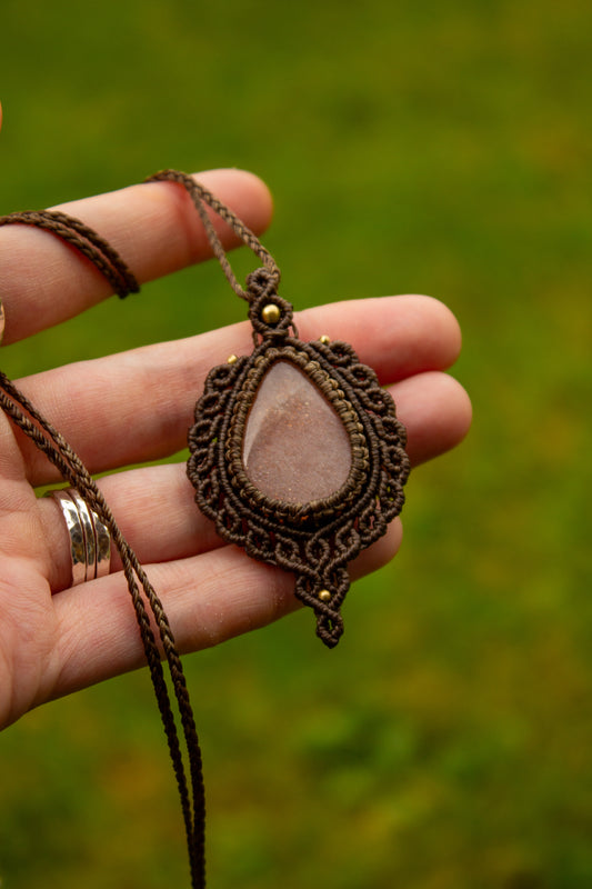 Peach Moonstone macrame necklace