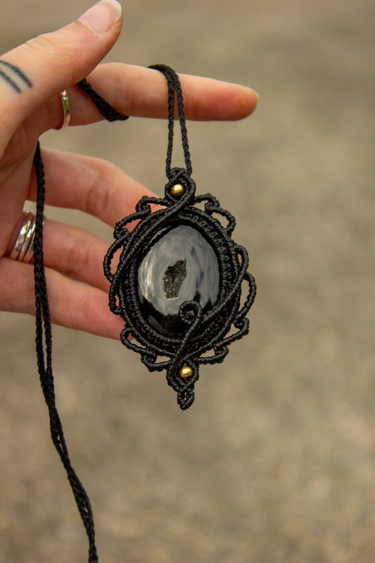 Black Onyx macrame necklace