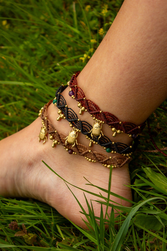 beetle macrame anklet