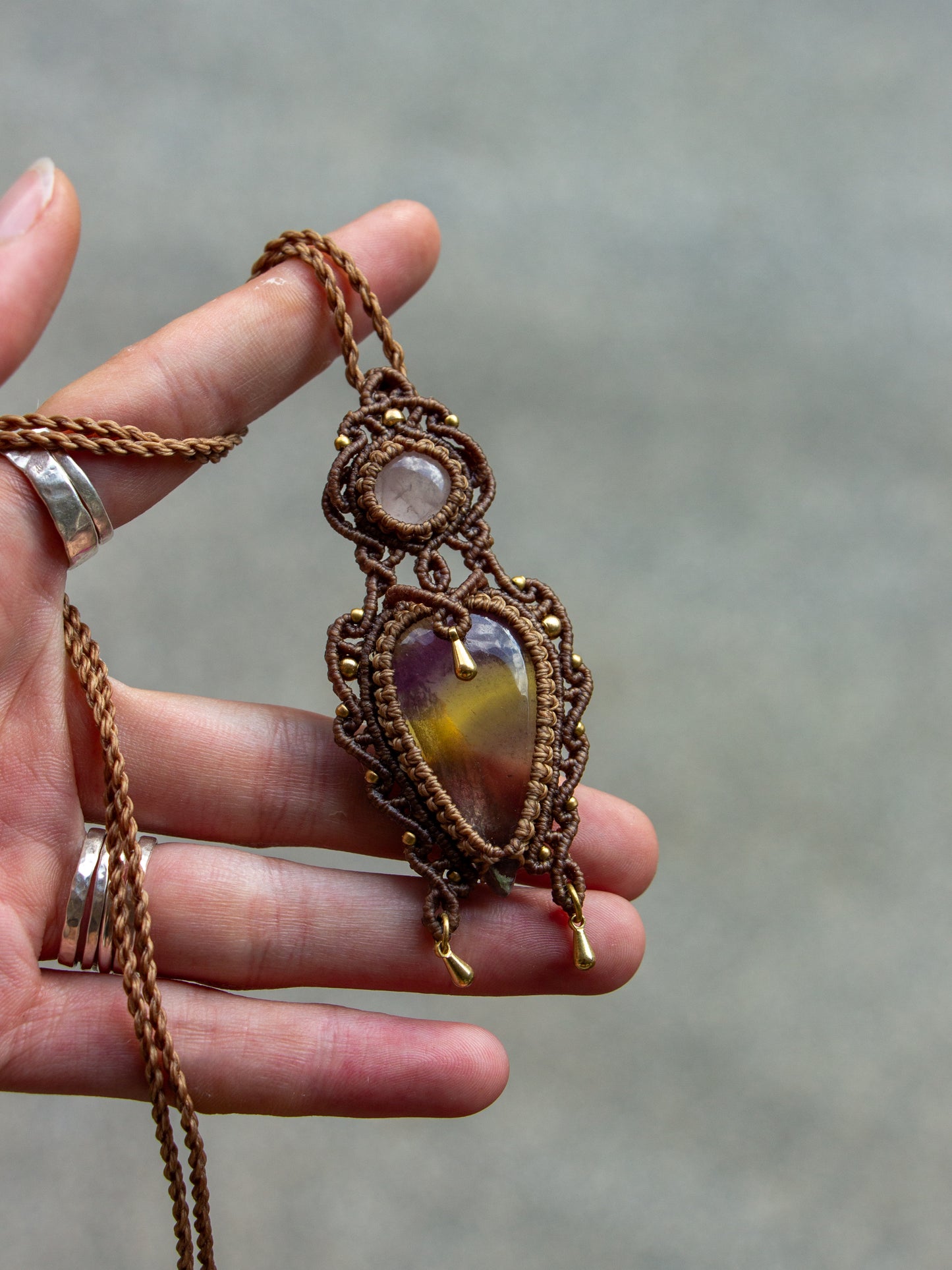 Rainbow Fluorite & Rose Quartz necklace