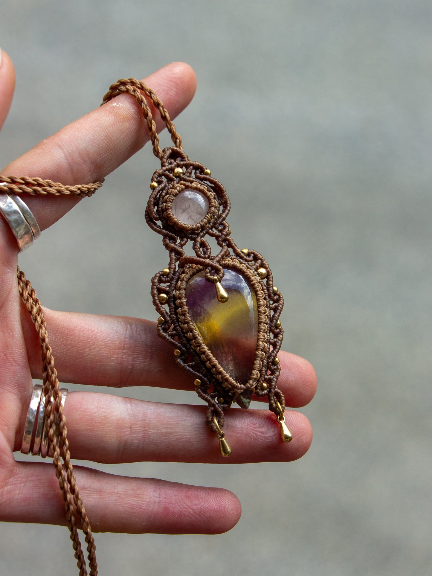 Rainbow Fluorite & Rose Quartz necklace