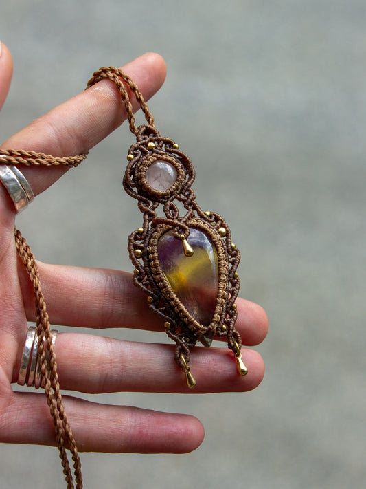 Rainbow Fluorite & Rose Quartz necklace