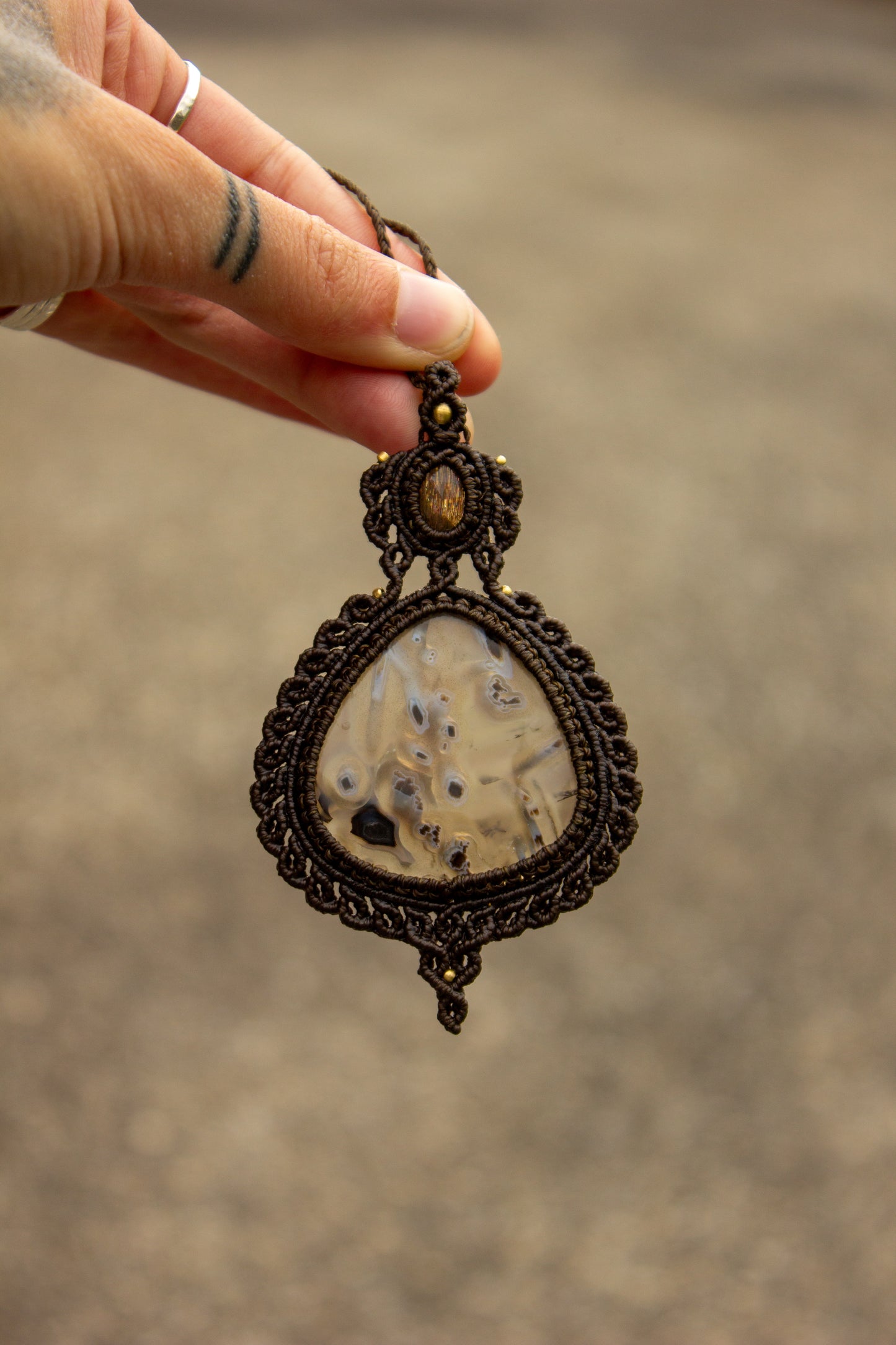 Sunstone & Stick Agate macrame necklace