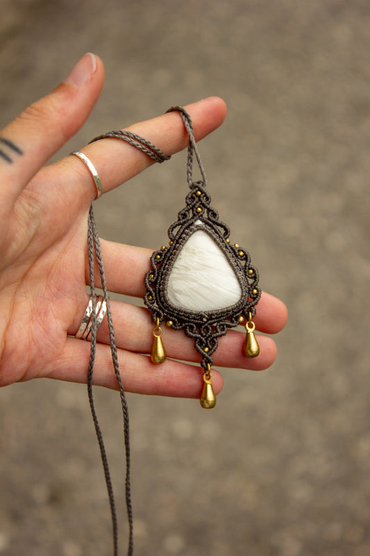 Scolecite macrame necklace