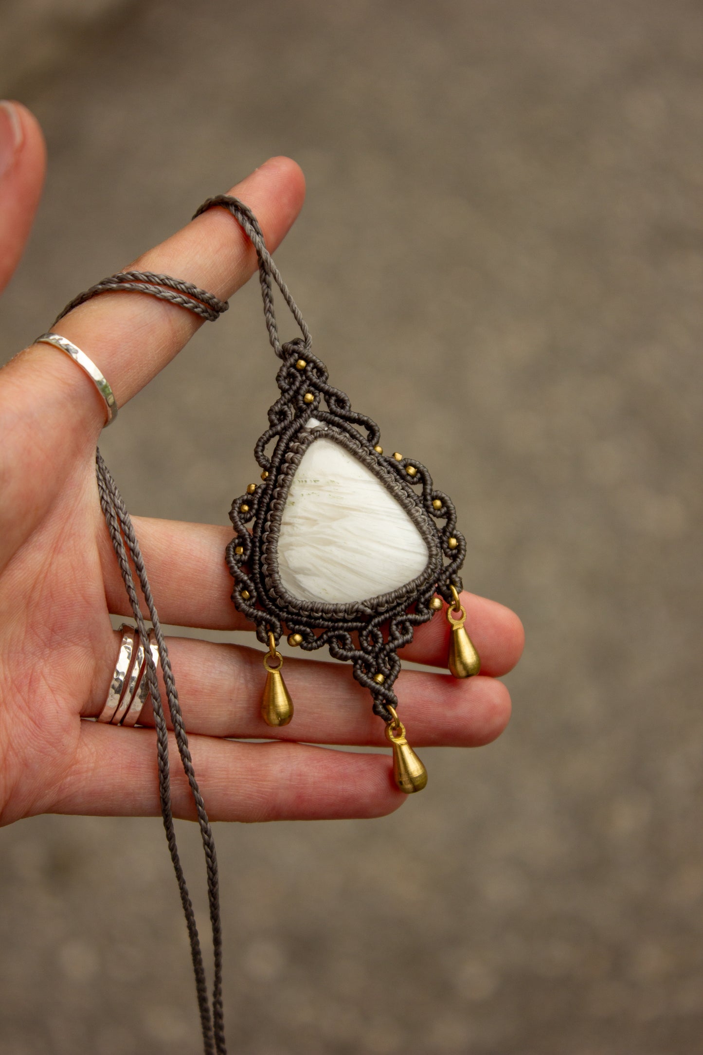 Scolecite macrame necklace