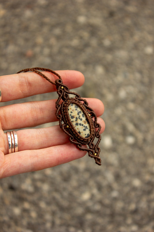 Dalmatian Jasper macrame necklace