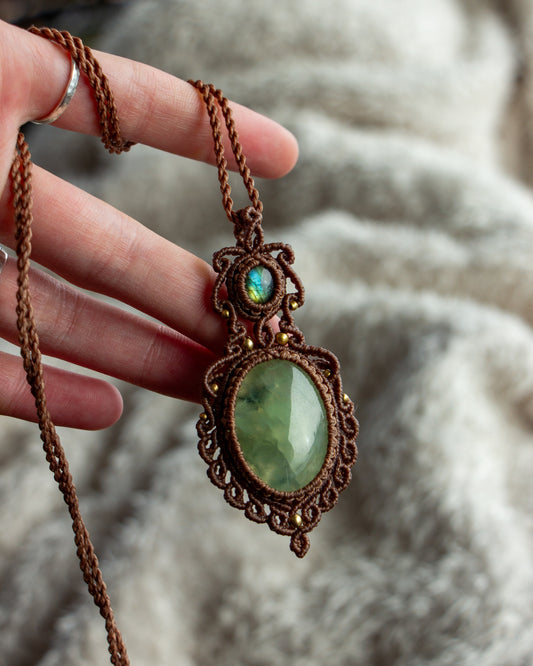 Labradorite & Prehnite macrame necklace