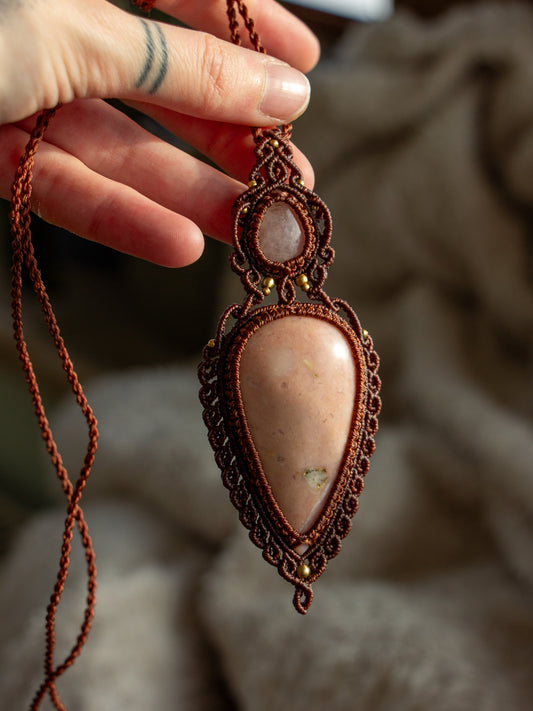 Rose Quartz & Pink Opal macrame necklace