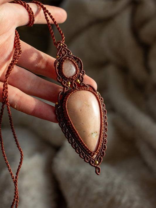 Rose Quartz & Pink Opal macrame necklace