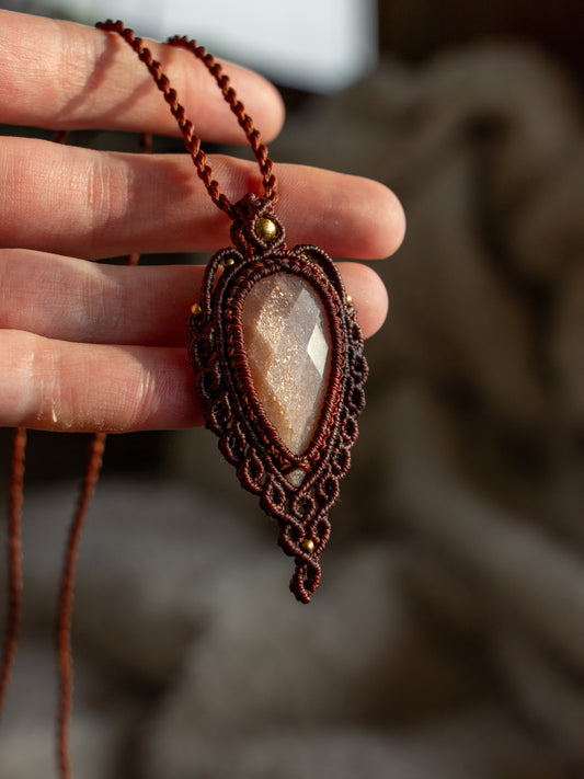 Peach Moonstone macrame necklace