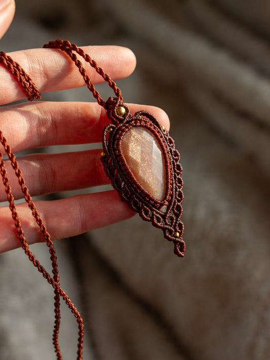 Peach Moonstone macrame necklace