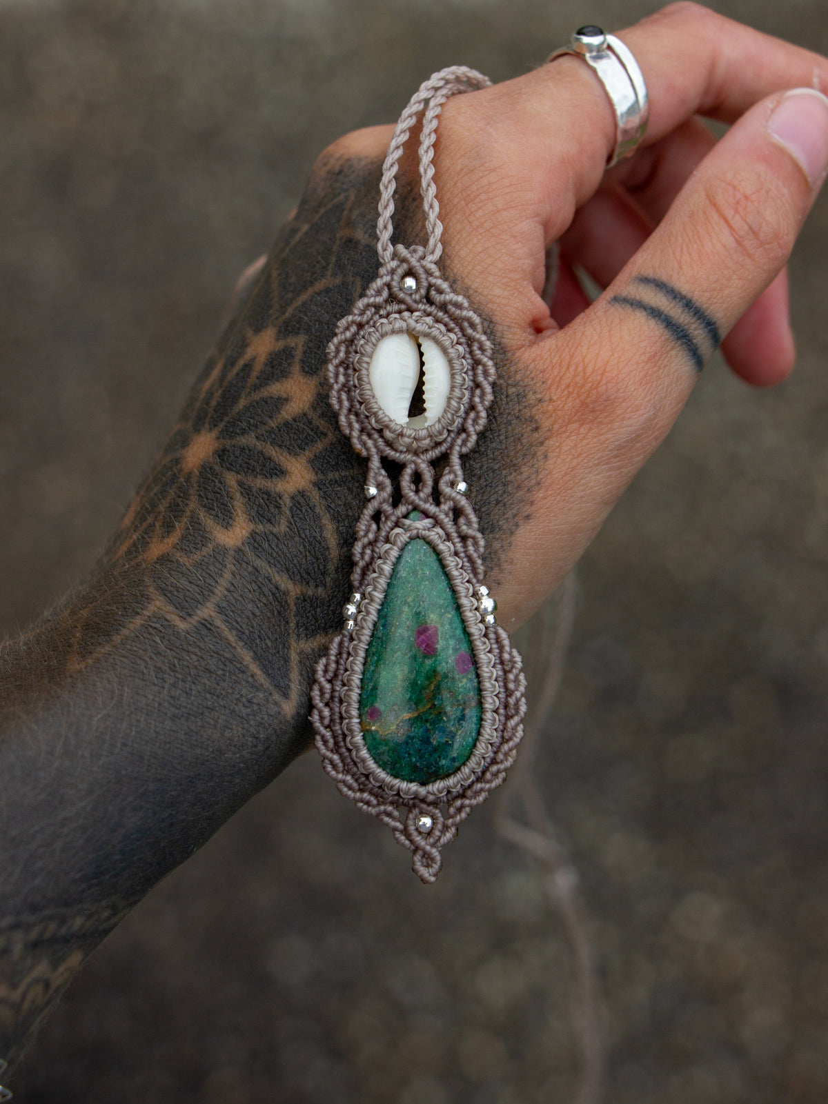 Ruby in Zoisite & cowrie shell necklace
