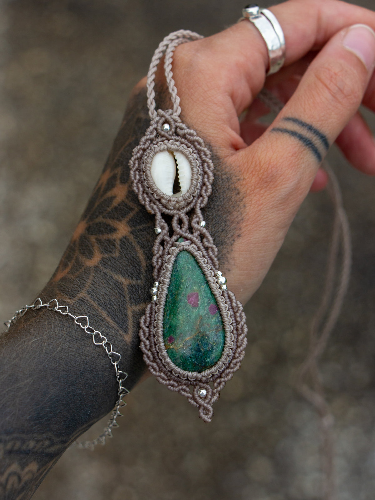 Ruby in Zoisite & cowrie shell necklace