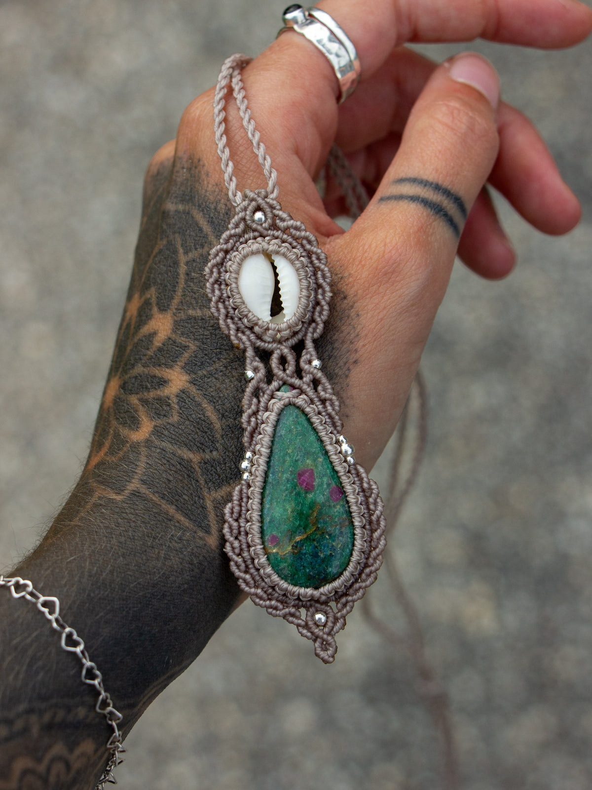 Ruby in Zoisite & cowrie shell necklace