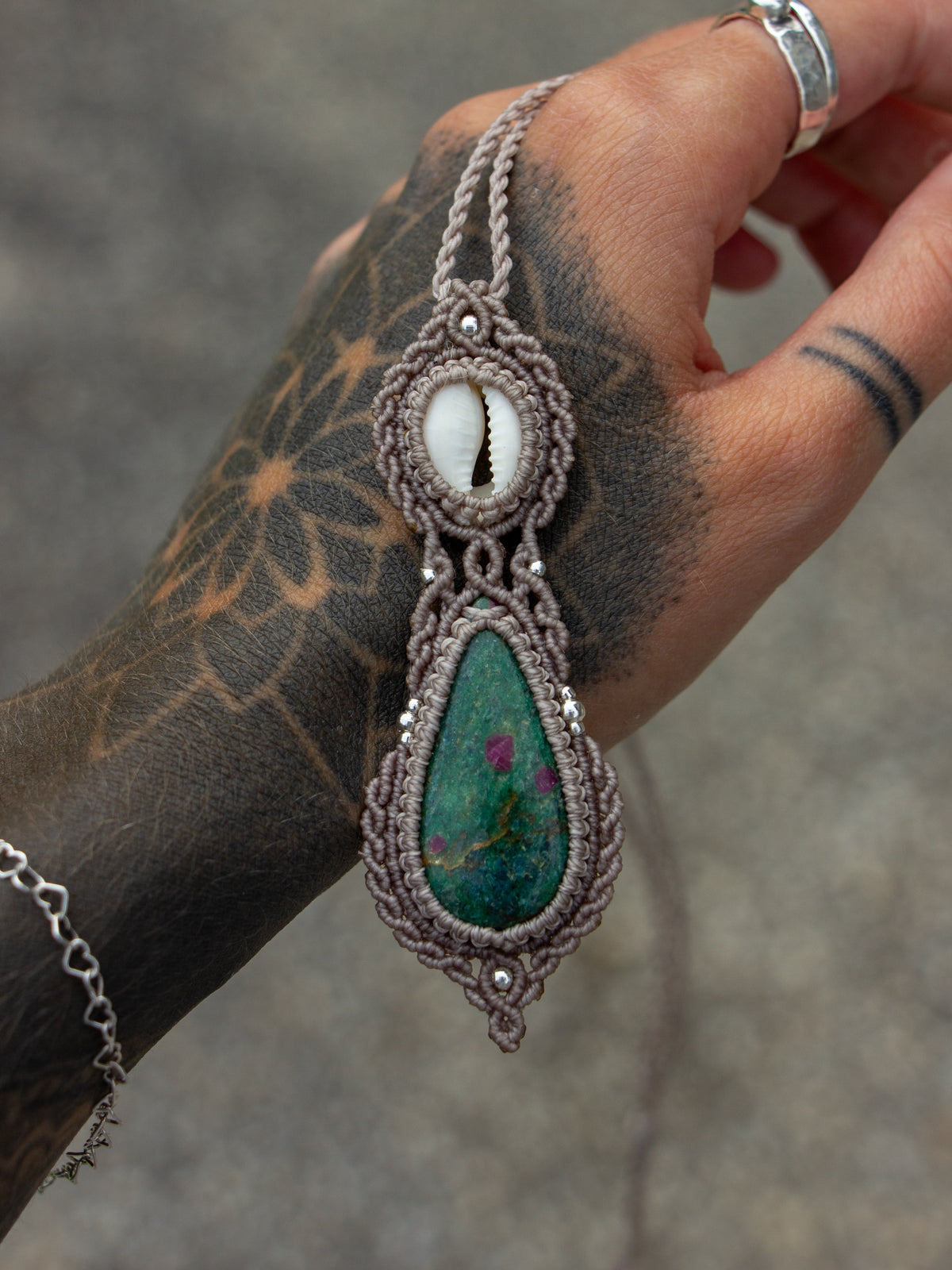 Ruby in Zoisite & cowrie shell necklace