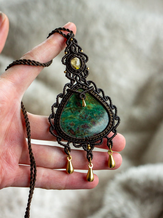Citrine & Ruby in Zoisite macrame necklace