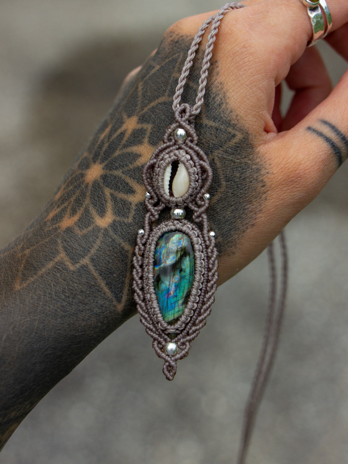 Labradorite & cowrie shell necklace