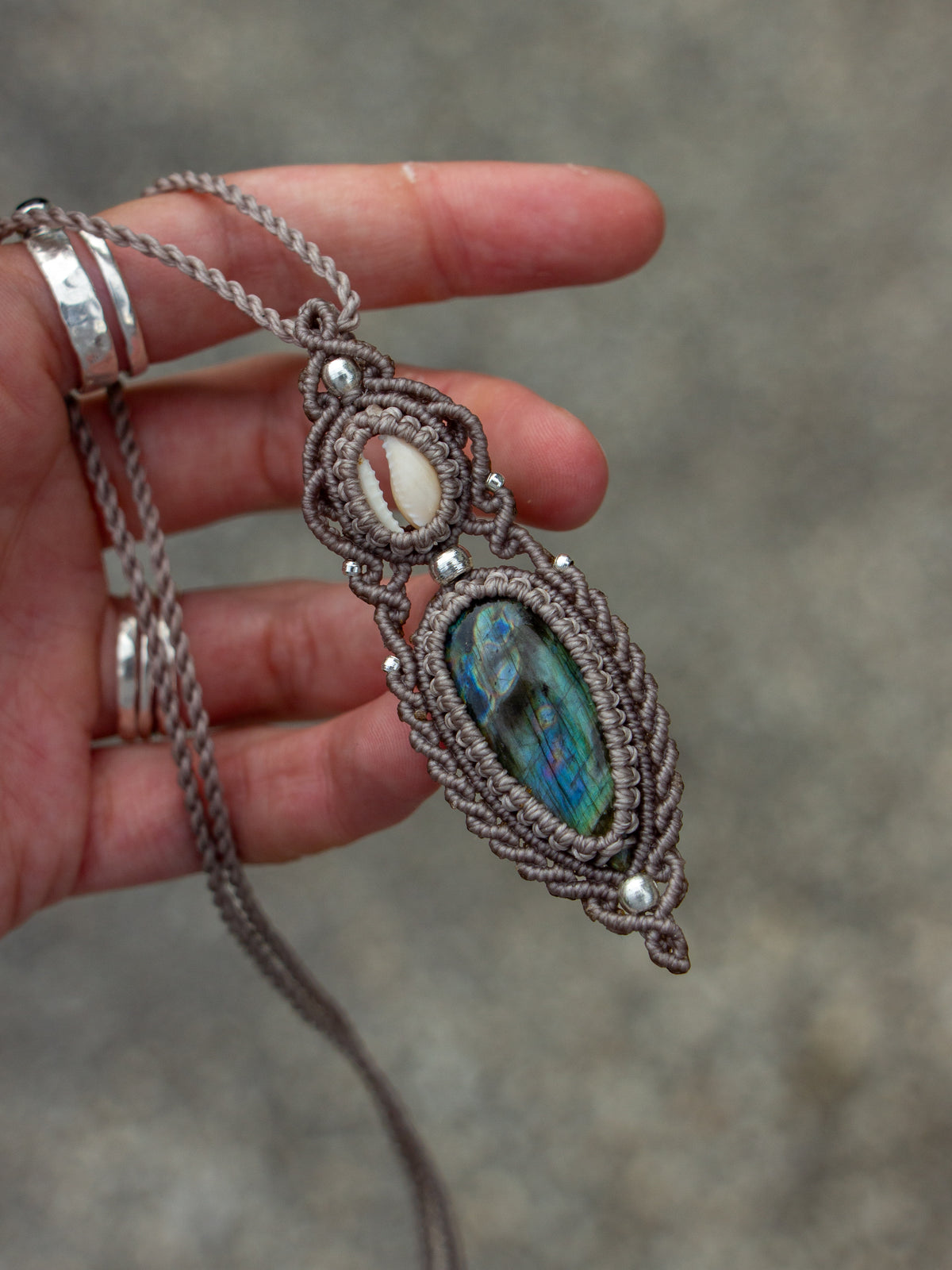 Labradorite & cowrie shell necklace