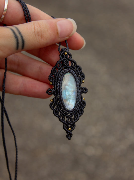 Rainbow Moonstone macrame necklace
