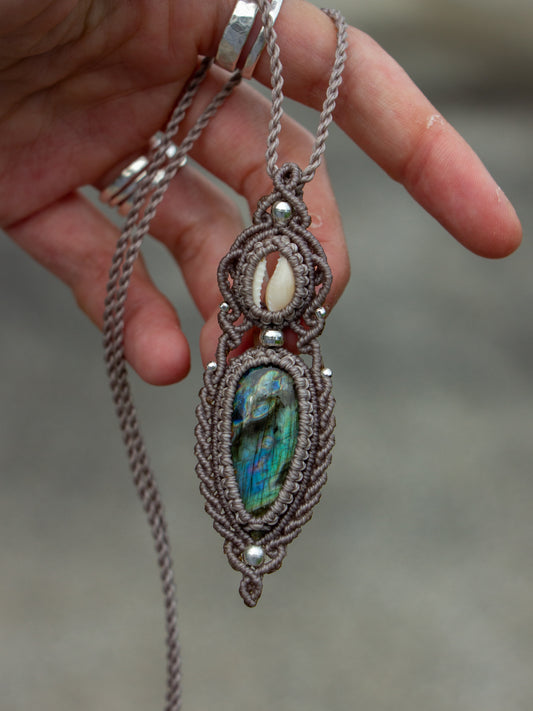 Labradorite & cowrie shell necklace