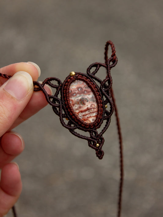 Crazy Lace Agate macrame necklace
