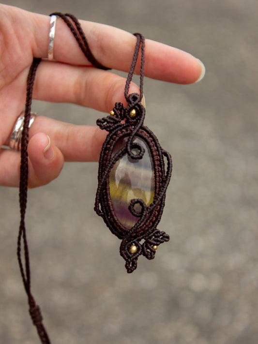 Rainbow Fluorite macrame necklace