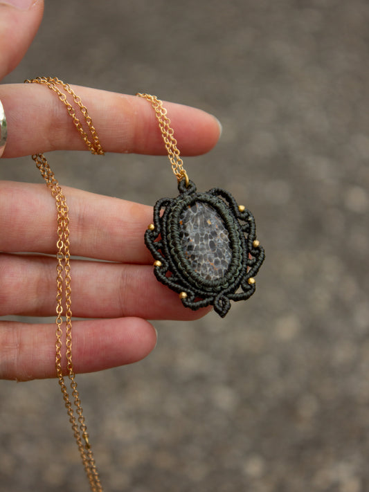 Coral Fossil macrame necklace