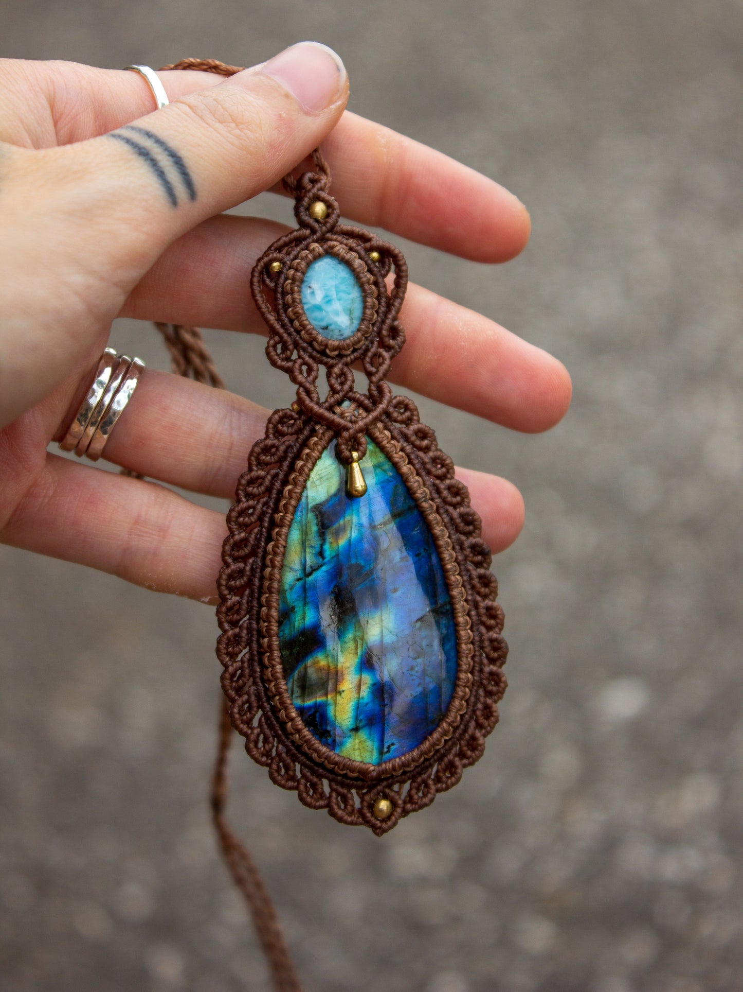 Larimar & Labradorite macrame necklace