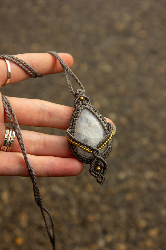 Rainbow Moonstone • macrame necklace
