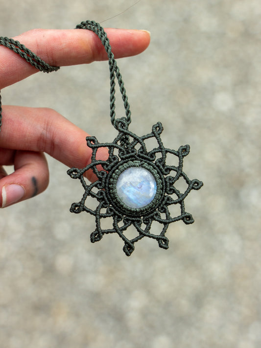 Rainbow Moonstone macrame necklace