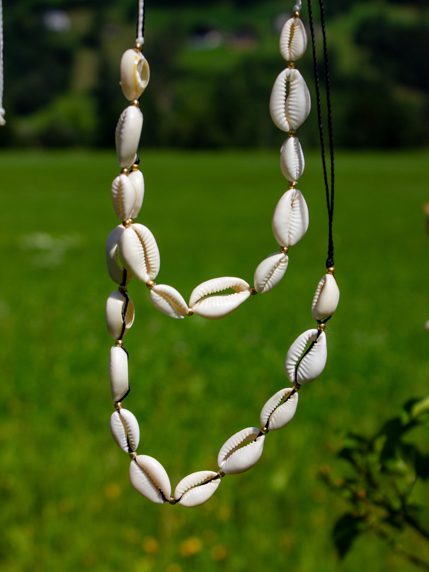cowrie shell & brass necklace