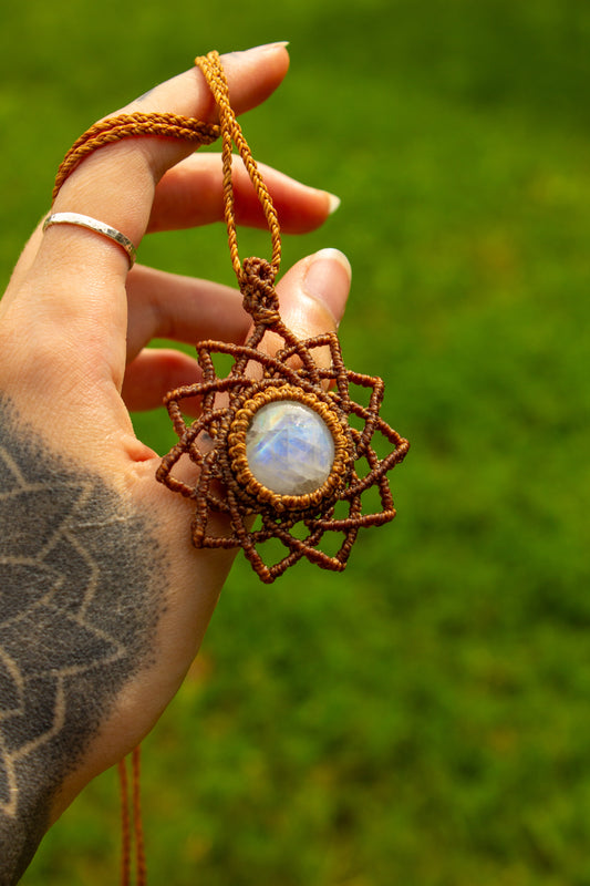 Rainbow Moonstone • macrame necklace
