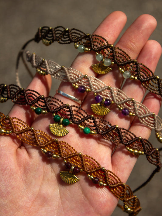 crystal macrame anklet