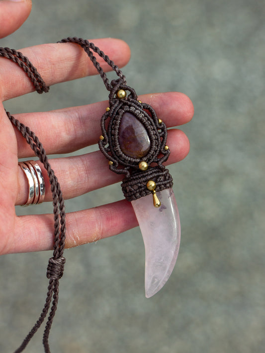 Ruby & Rose Quartz macrame necklace