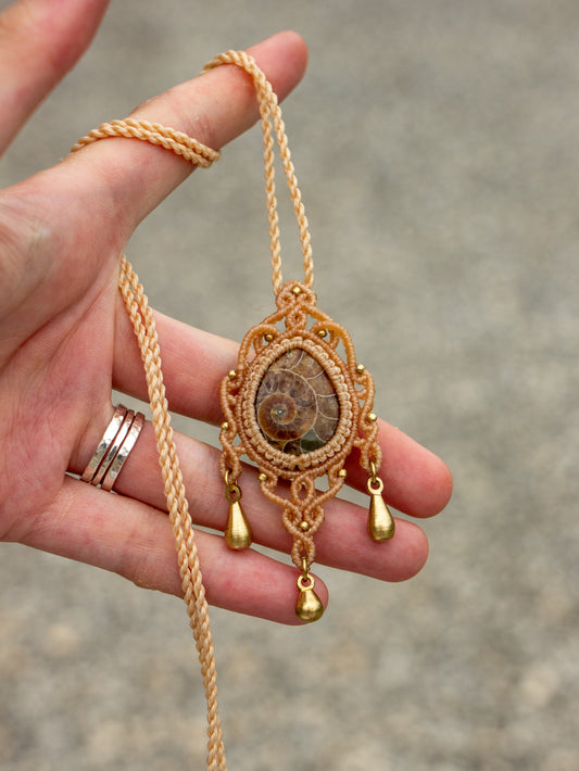 Ammonite macrame necklace