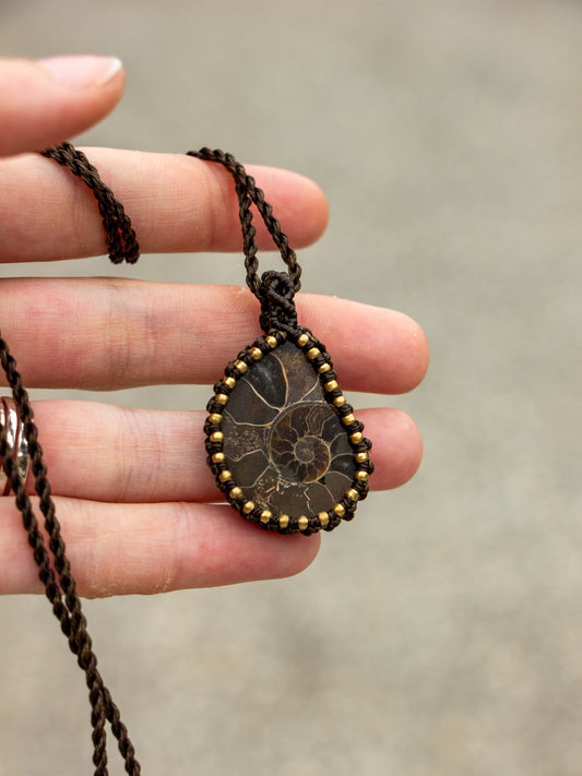 Ammonite macrame necklace