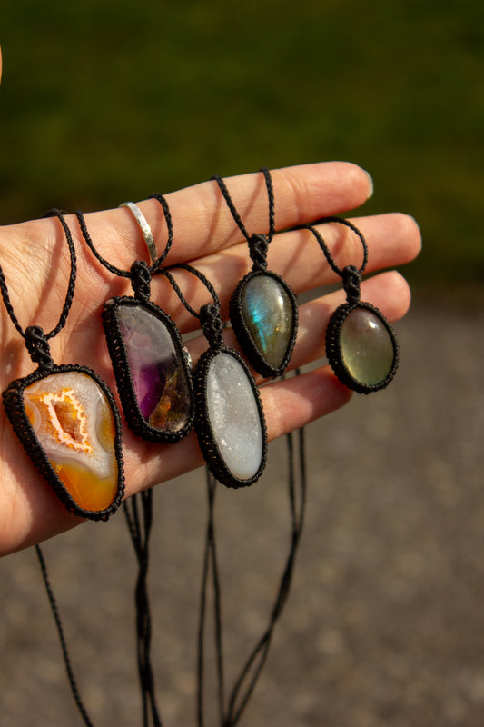 crystal macrame necklace