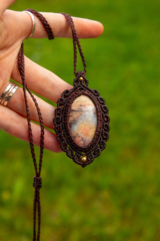 Pink Opal • macrame necklace