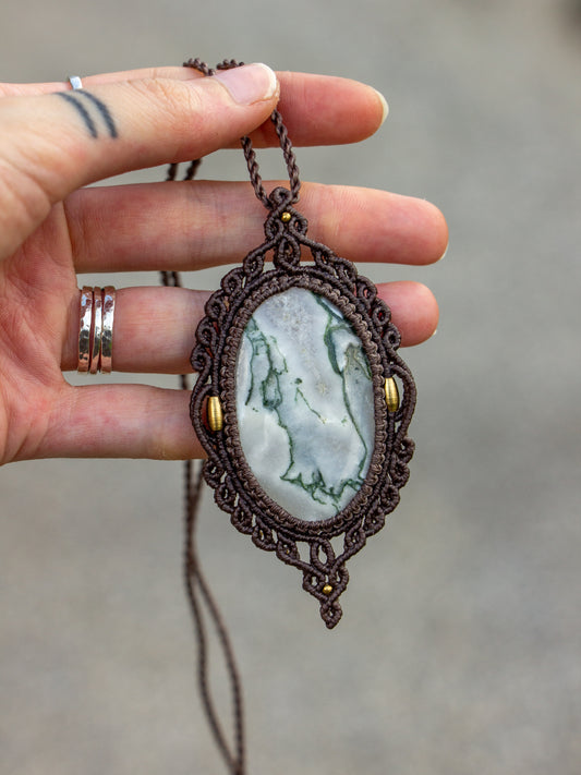 Moss Agate macrame necklace