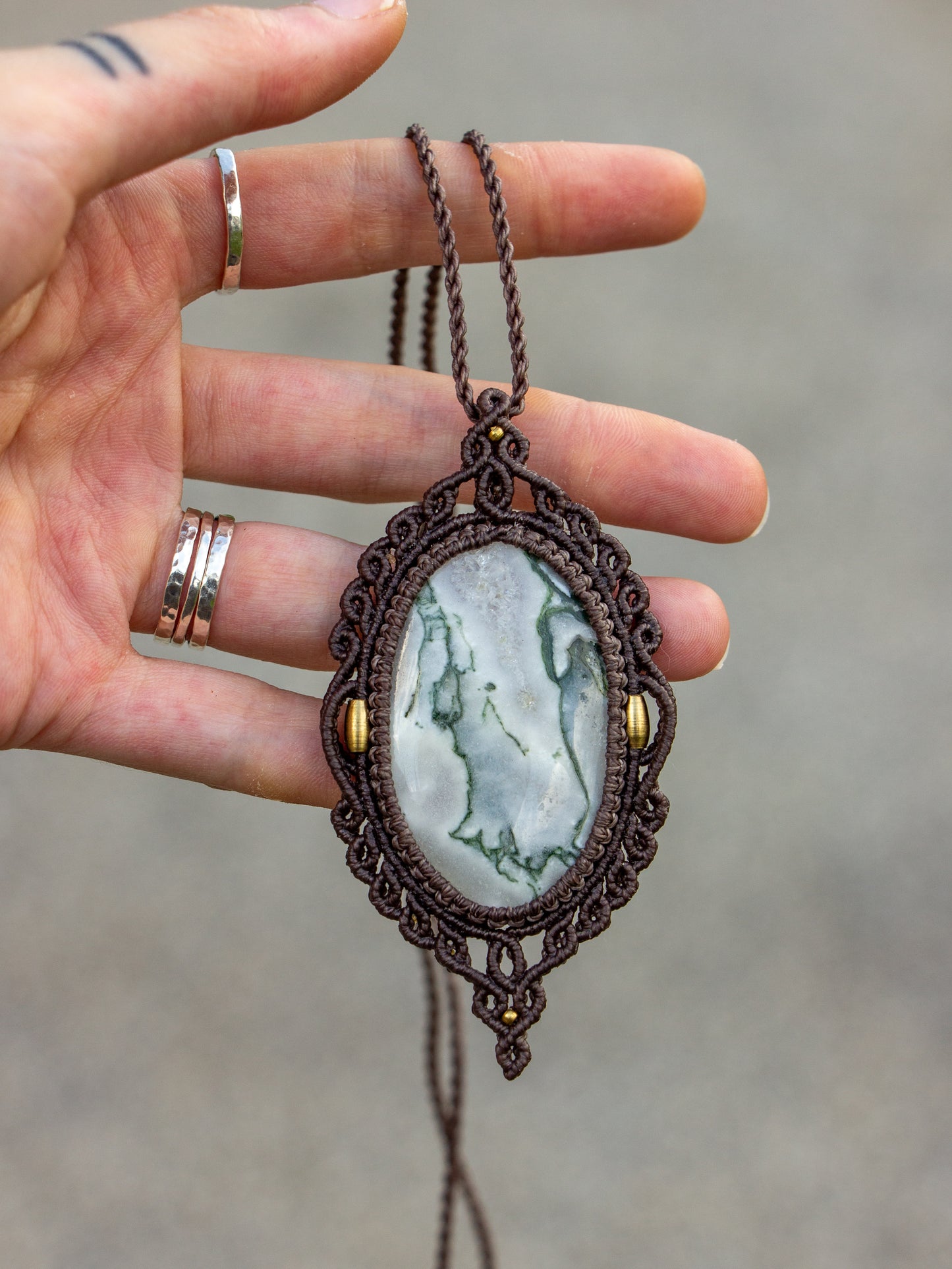 Moss Agate macrame necklace